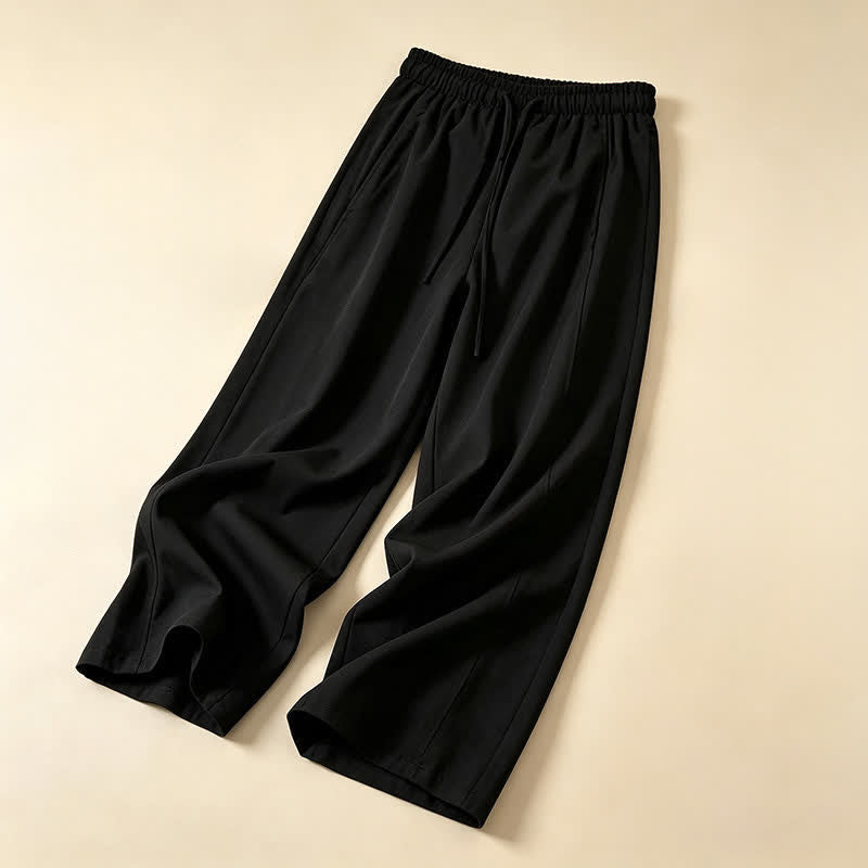 Nimara Ritual Summer Casual Minimalist Drawstring Solid Ankle Pants Women's Wide Leg Pants With Pocket