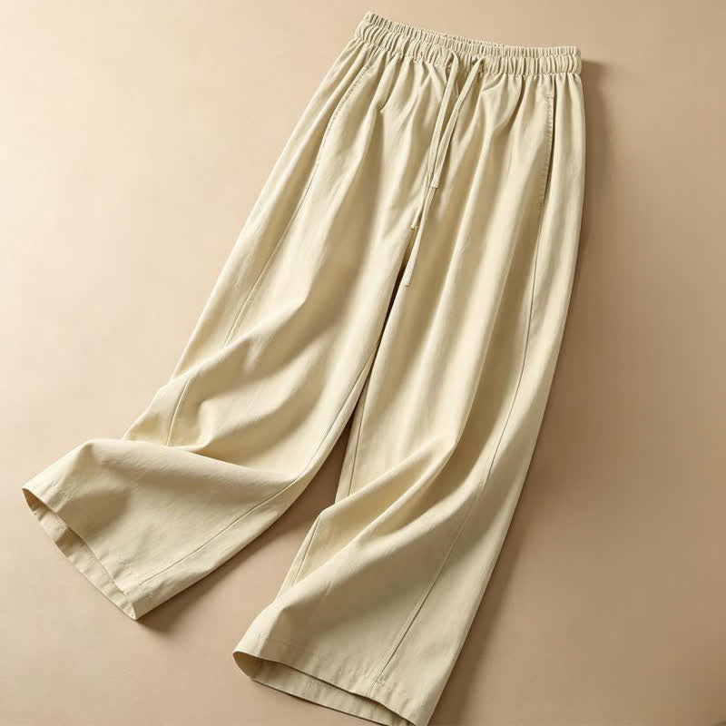 Nimara Ritual Summer Casual Minimalist Drawstring Solid Ankle Pants Women's Wide Leg Pants With Pocket
