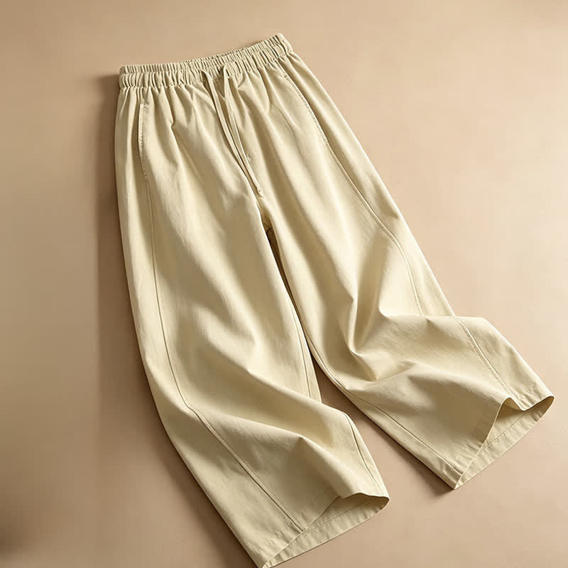 Nimara Ritual Summer Casual Minimalist Drawstring Solid Ankle Pants Women's Wide Leg Pants With Pocket