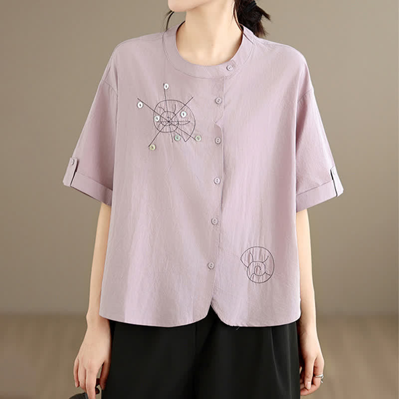 Nimara Ritual Summer Casual Minimalist Embroidery Snails Button-Up Geometric Women's Short Sleeve Shirts