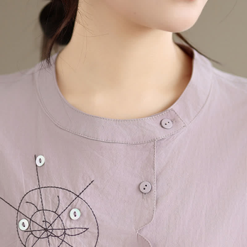 Nimara Ritual Summer Casual Minimalist Embroidery Snails Button-Up Geometric Women's Short Sleeve Shirts