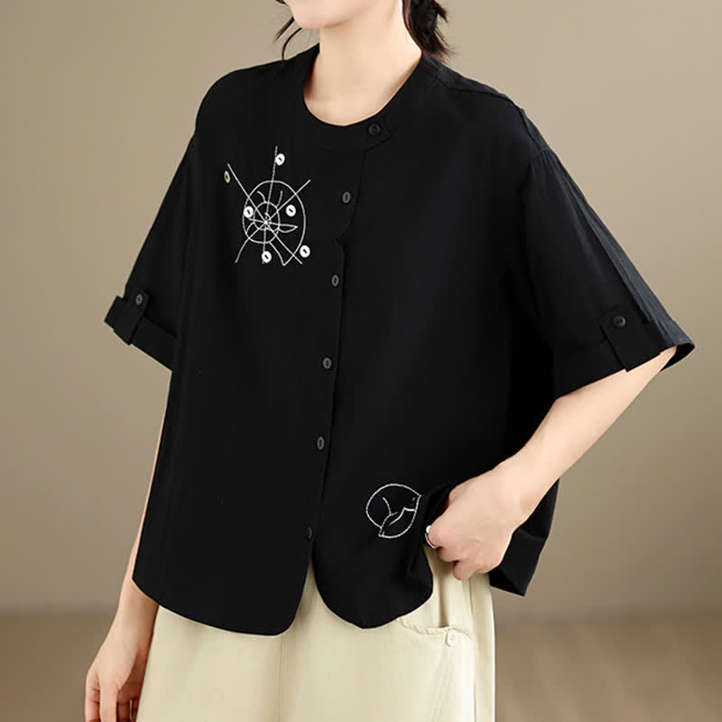 Nimara Ritual Summer Casual Minimalist Embroidery Snails Button-Up Geometric Women's Short Sleeve Shirts
