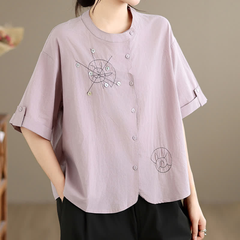 Nimara Ritual Summer Casual Minimalist Embroidery Snails Button-Up Geometric Women's Short Sleeve Shirts