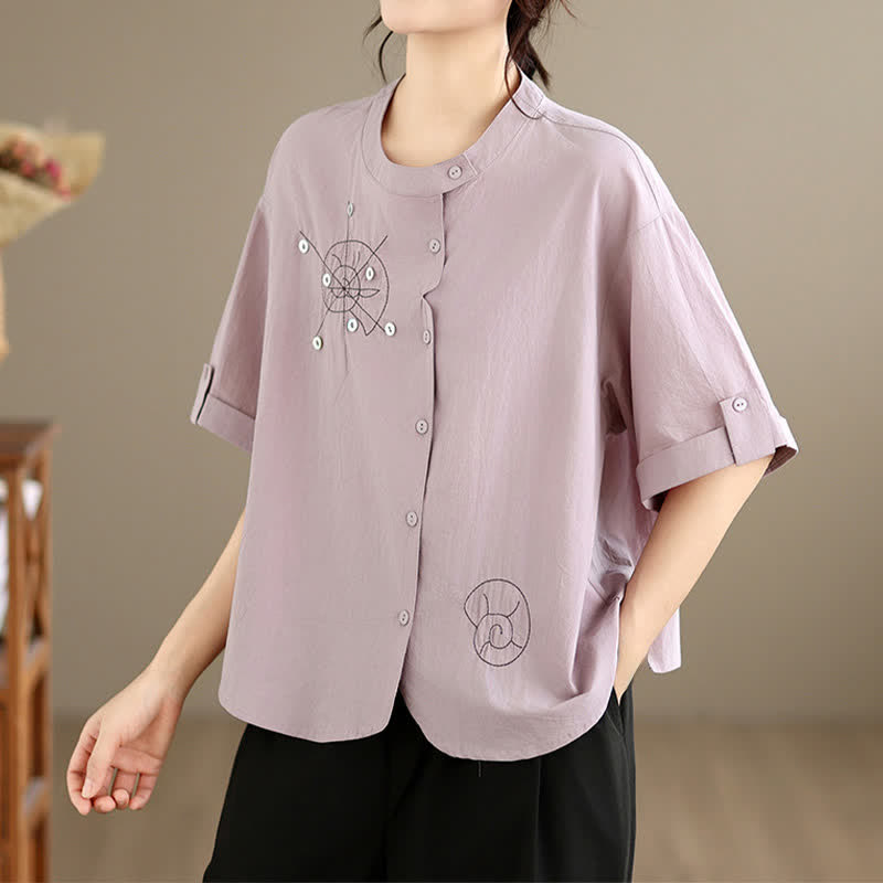 Nimara Ritual Summer Casual Minimalist Embroidery Snails Button-Up Geometric Women's Short Sleeve Shirts