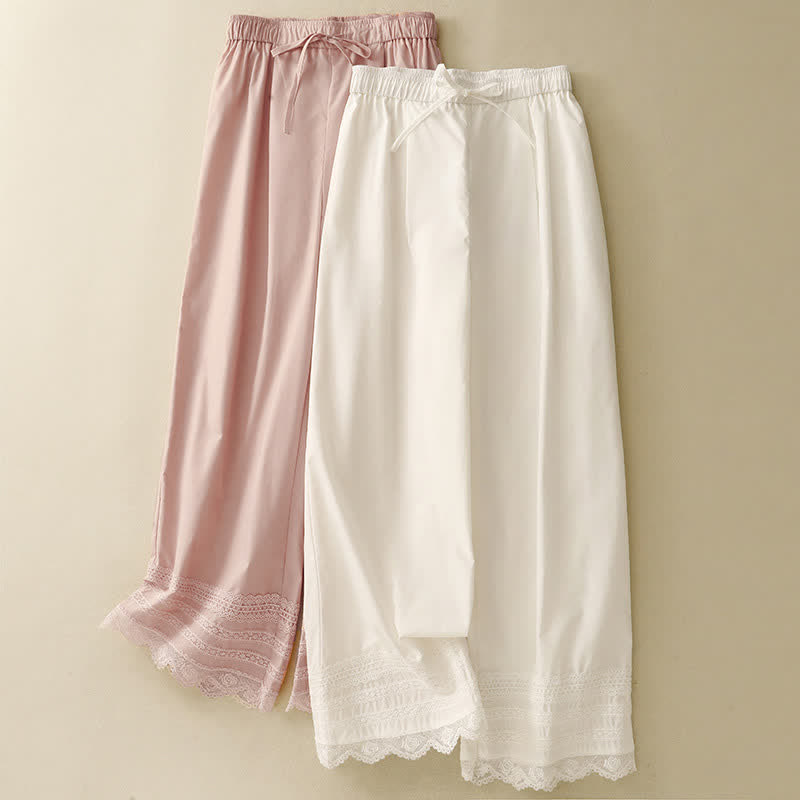 Nimara Ritual Summer Elegant Casual Drawstring Solid Lace-trimmed Hem Ankle Pants Women's Wide Leg Pants