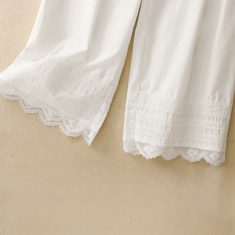 Nimara Ritual Summer Elegant Casual Drawstring Solid Lace-trimmed Hem Ankle Pants Women's Wide Leg Pants