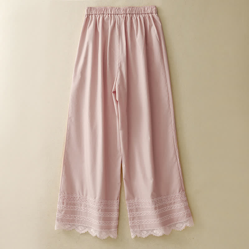 Nimara Ritual Summer Elegant Casual Drawstring Solid Lace-trimmed Hem Ankle Pants Women's Wide Leg Pants