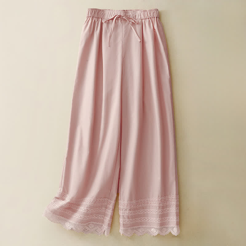 Nimara Ritual Summer Elegant Casual Drawstring Solid Lace-trimmed Hem Ankle Pants Women's Wide Leg Pants
