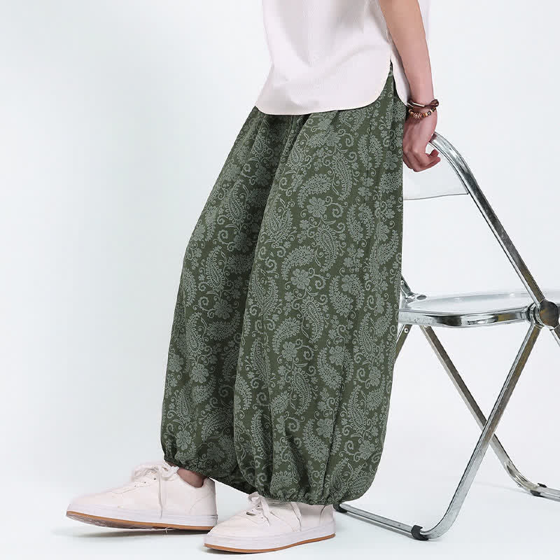 Nimara Ritual Summer Boho Casual Drawstring Paisley Capri Pants Men's Harem Pants With Pocket