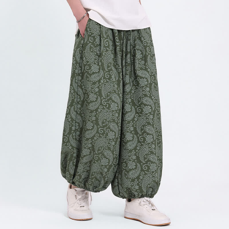 Nimara Ritual Summer Boho Casual Drawstring Paisley Capri Pants Men's Harem Pants With Pocket