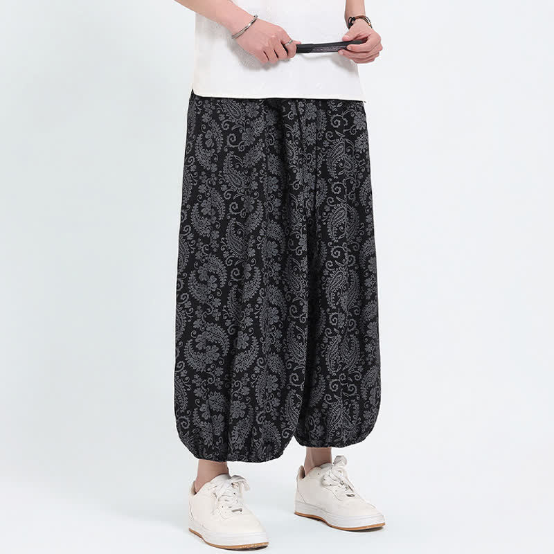 Nimara Ritual Summer Boho Casual Drawstring Paisley Capri Pants Men's Harem Pants With Pocket