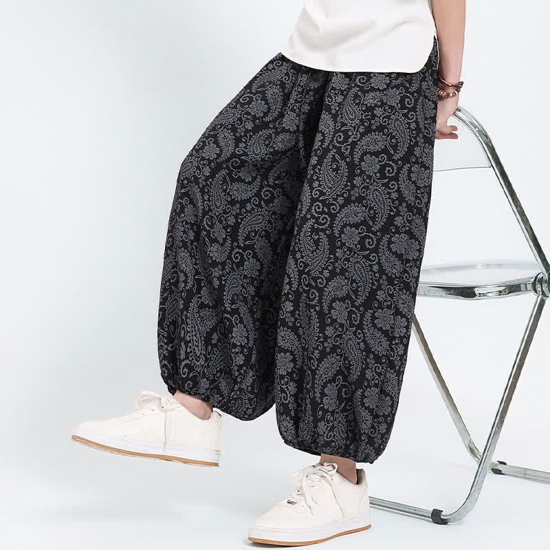 Nimara Ritual Summer Boho Casual Drawstring Paisley Capri Pants Men's Harem Pants With Pocket