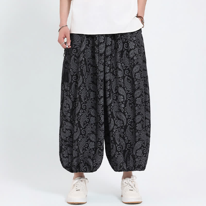Nimara Ritual Summer Boho Casual Drawstring Paisley Capri Pants Men's Harem Pants With Pocket