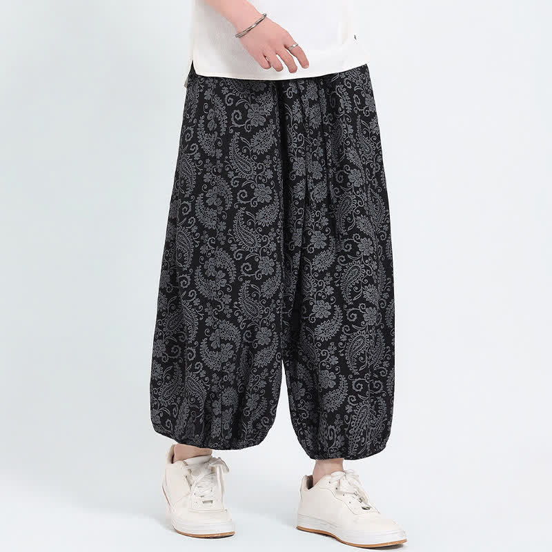 Nimara Ritual Summer Boho Casual Drawstring Paisley Capri Pants Men's Harem Pants With Pocket
