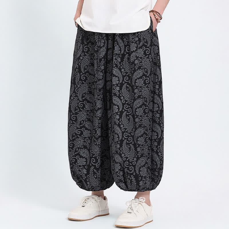 Nimara Ritual Summer Boho Casual Drawstring Paisley Capri Pants Men's Harem Pants With Pocket
