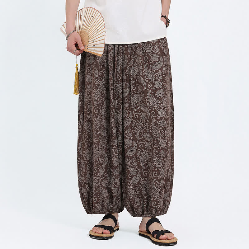 Nimara Ritual Summer Boho Casual Drawstring Paisley Capri Pants Men's Harem Pants With Pocket