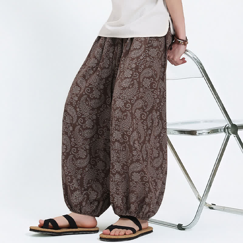 Nimara Ritual Summer Boho Casual Drawstring Paisley Capri Pants Men's Harem Pants With Pocket