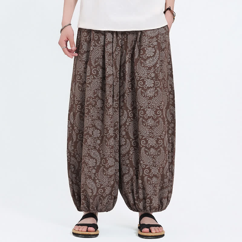 Nimara Ritual Summer Boho Casual Drawstring Paisley Capri Pants Men's Harem Pants With Pocket