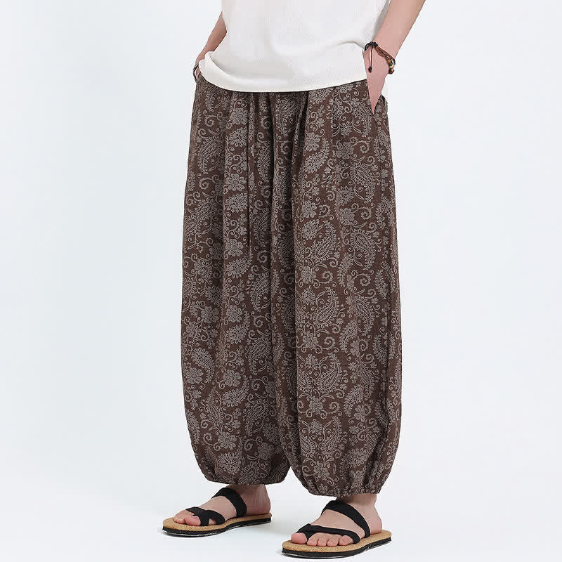 Nimara Ritual Summer Boho Casual Drawstring Paisley Capri Pants Men's Harem Pants With Pocket
