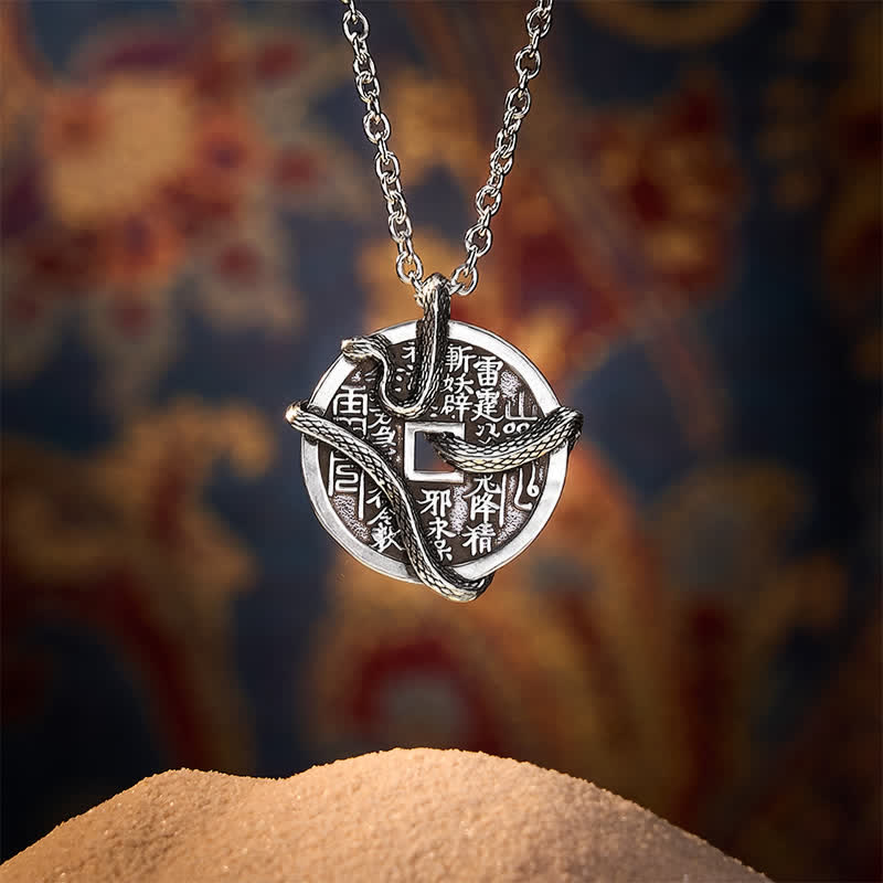 Balance and Healing Copper Plated With Silver Mountain Ghosts Spend Money Snake Coiled Around Copper Coin Necklace
