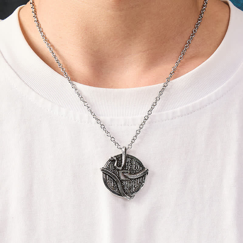 Nimara Ritual Copper Plated With Silver Mountain Ghosts Spend Money Snake Coiled Around Copper Coin Necklace