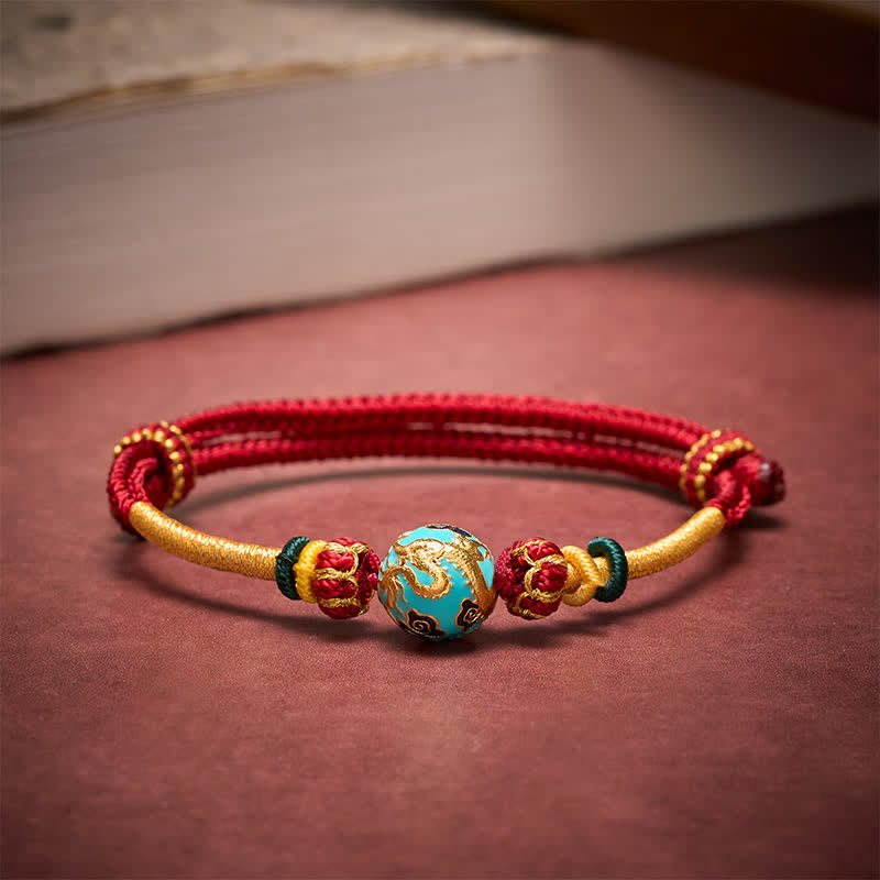 Nimara Ritual Copper Dragon Bead Red String Strength Braided Bracelet