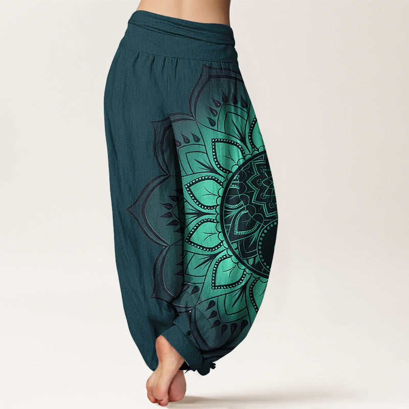 Nimara Ritual Cotton Symmetrical Mandala Pattern Women's Elastic Waist Harem Pants