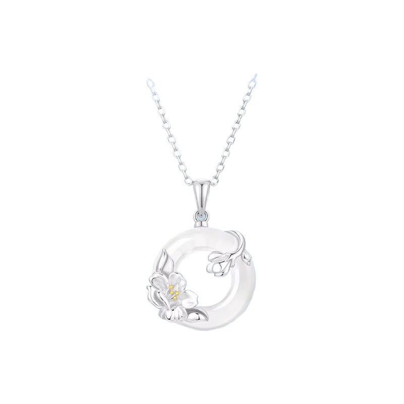 Nimara Ritual White Chalcedony Camellia Peace Buckle Purity Necklace