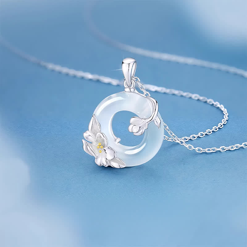 Nimara Ritual White Chalcedony Camellia Peace Buckle Purity Necklace
