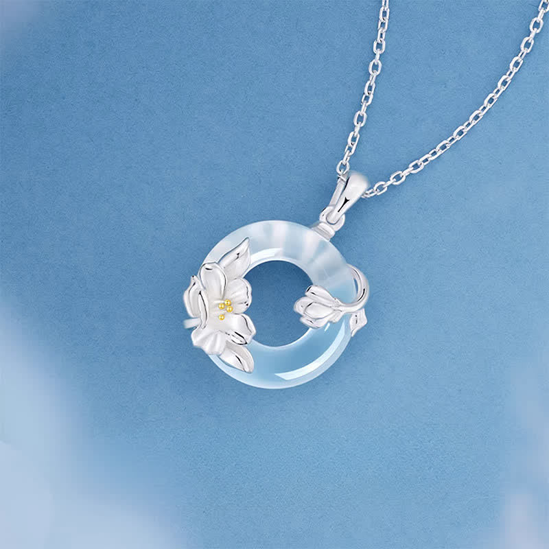 Nimara Ritual White Chalcedony Camellia Peace Buckle Purity Necklace
