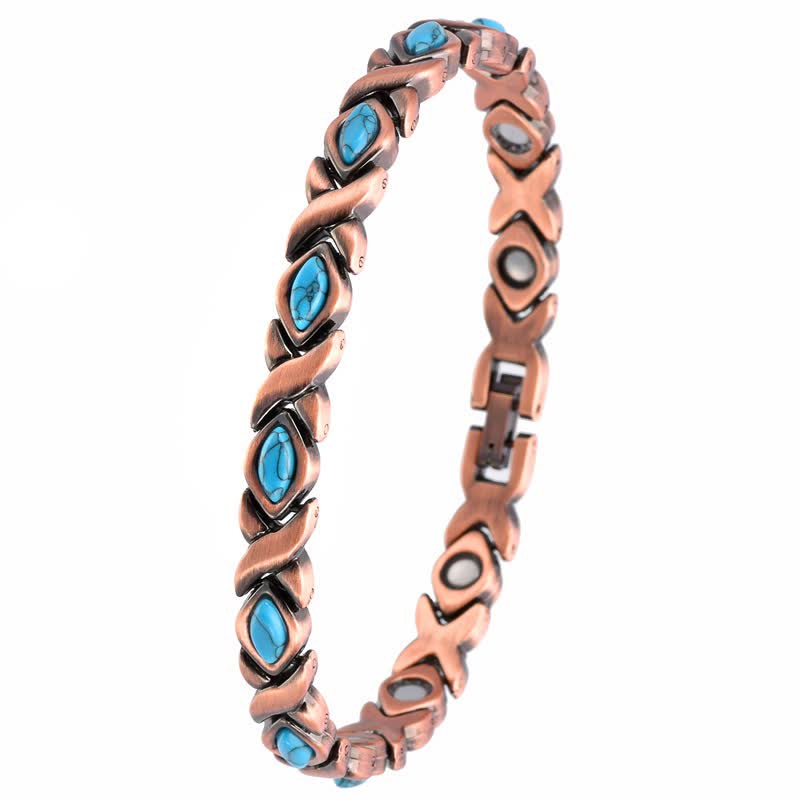 Nimara Ritual Antique Copper Turquoise Inlaid Balance Adjustable Grain Link Bracelet