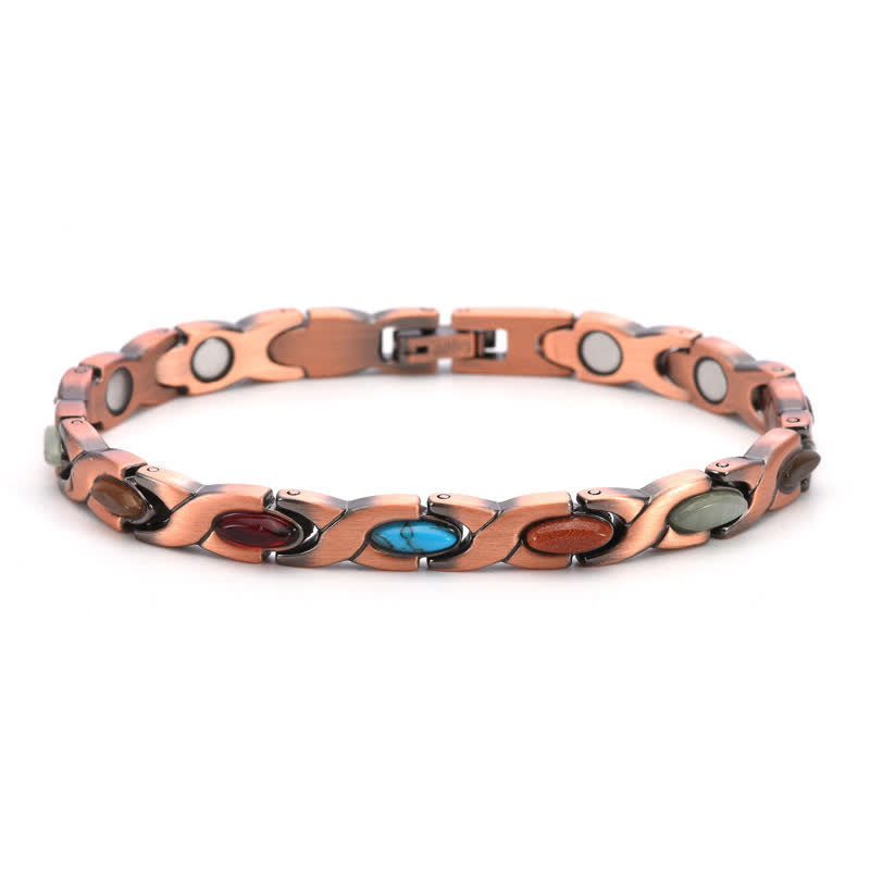 Nimara Ritual Antique Copper Turquoise Inlaid Balance Adjustable Grain Link Bracelet