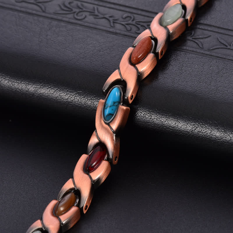 Nimara Ritual Antique Copper Turquoise Inlaid Balance Adjustable Grain Link Bracelet