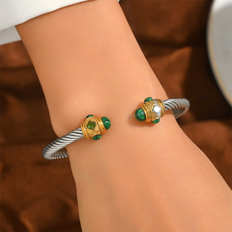 Nimara Ritual Stainless Steel Spiral Energy Two Tone Cuff Bracelet