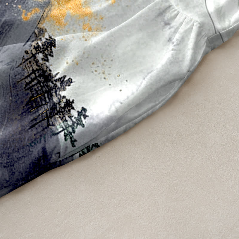 Nimara Ritual Summer Casual Ink Landscape Cranes Pattern Women's Summer Sleeveless Midi Dress With Pockets