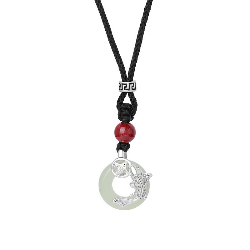 Nimara Ritual Jade Koi Fish Success Braided Circular Chinese Style Necklace