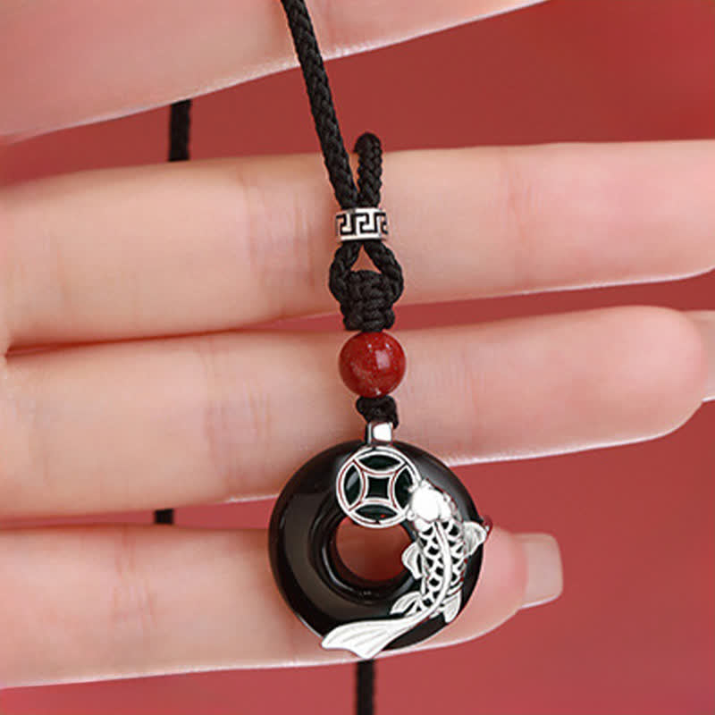 Nimara Ritual Jade Koi Fish Success Braided Circular Chinese Style Necklace