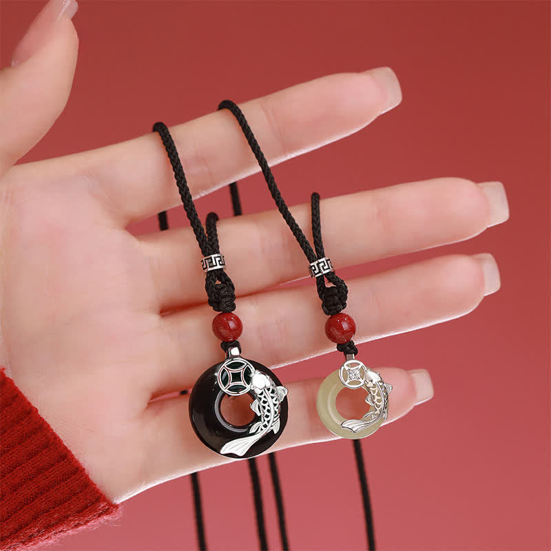 Nimara Ritual Jade Koi Fish Success Braided Circular Chinese Style Necklace