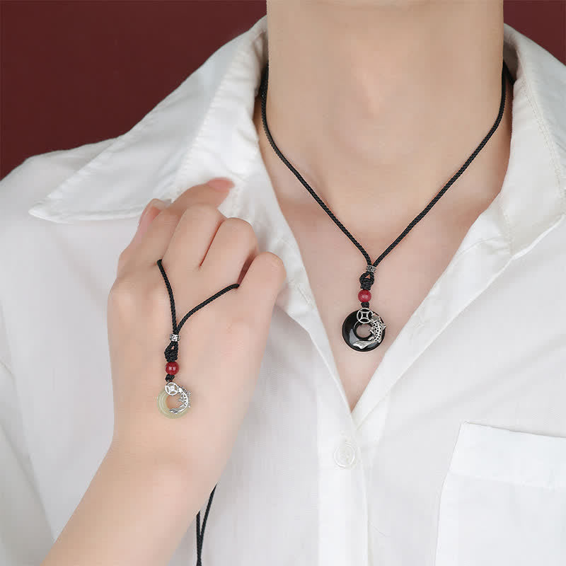 Nimara Ritual Jade Koi Fish Success Braided Circular Chinese Style Necklace