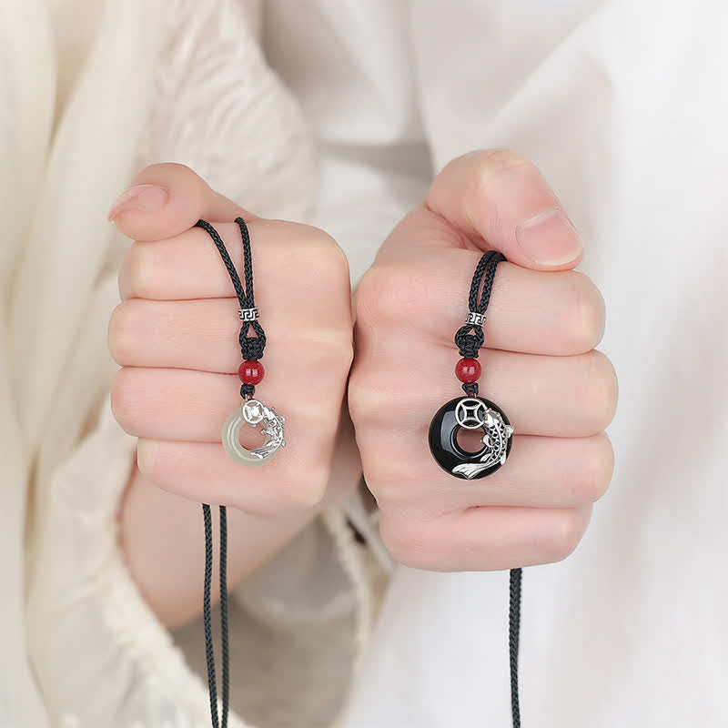 Nimara Ritual Jade Koi Fish Success Braided Circular Chinese Style Necklace