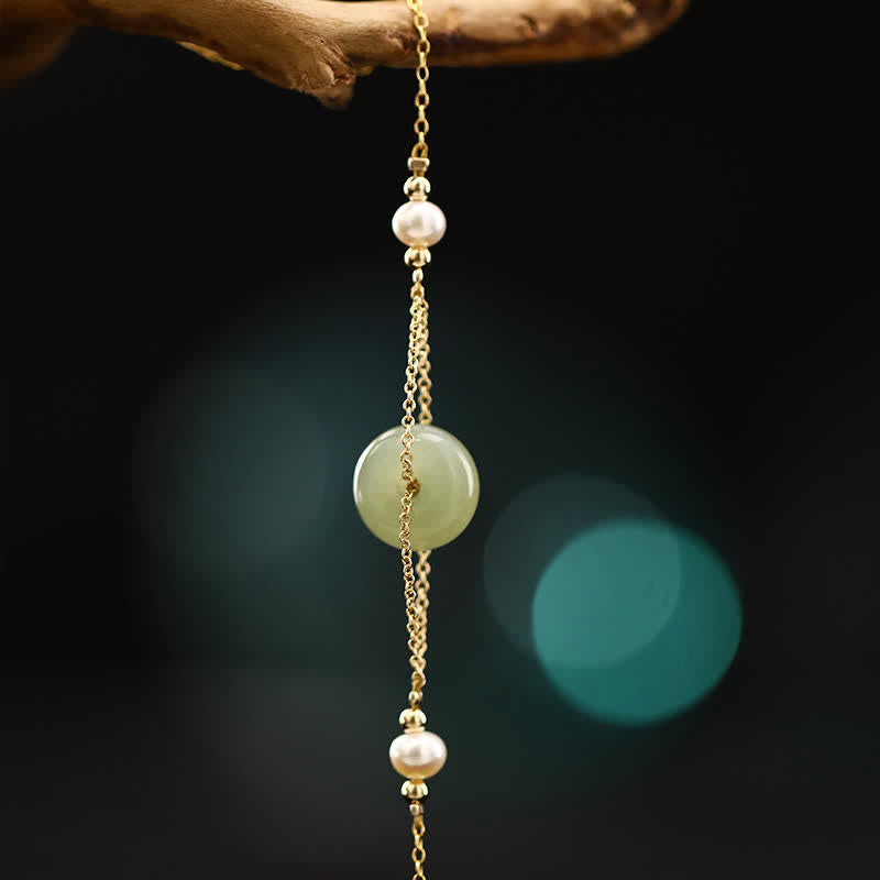 Nimara Ritual Hetian Jade Peace Buckle Pearl Safety Chain Anklet