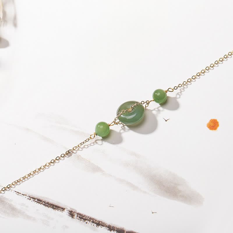 Nimara Ritual Hetian Jade Peace Buckle Harmony Minimalist Round Chain Bracelet