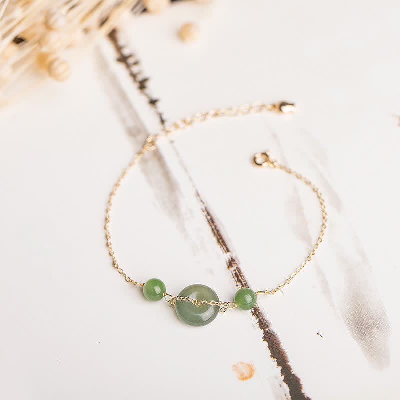 Nimara Ritual Hetian Jade Peace Buckle Harmony Minimalist Round Chain Bracelet