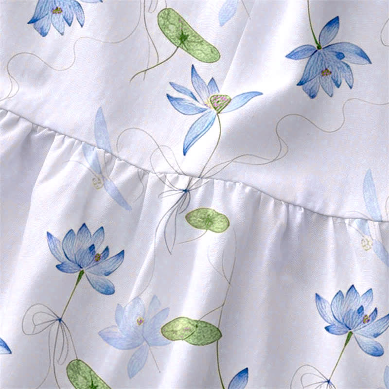 Nimara Ritual Summer Casual Lotus Leaves Pattern Women's Summer Sleeveless Midi Dress With Pockets