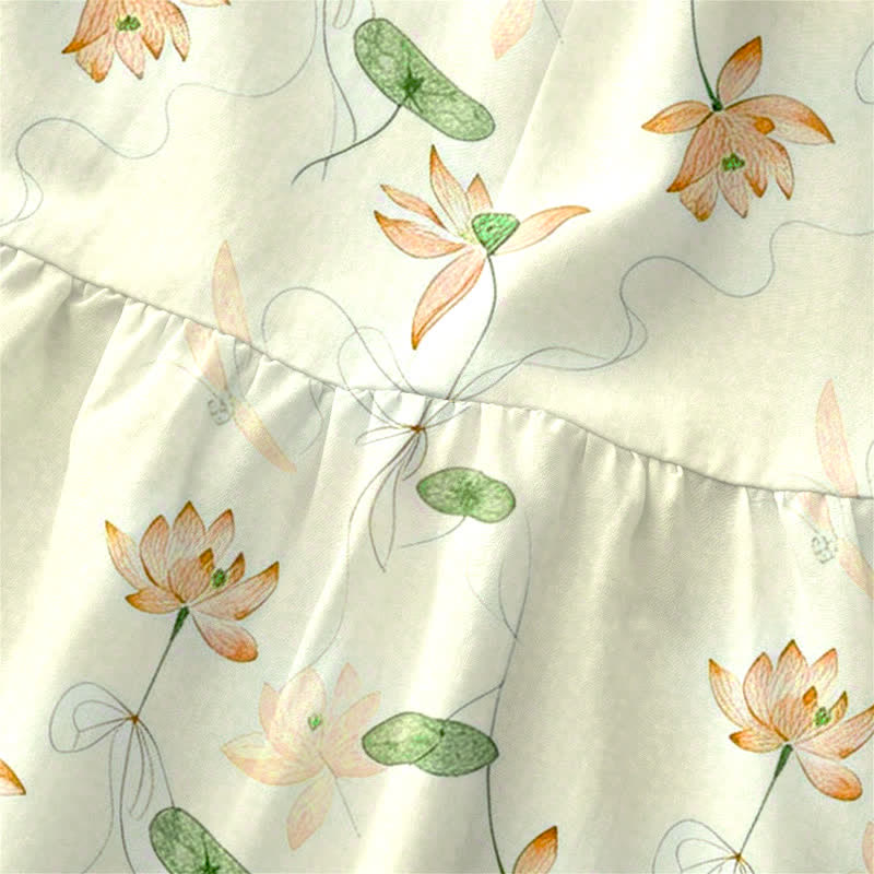 Nimara Ritual Summer Casual Lotus Leaves Pattern Women's Summer Sleeveless Midi Dress With Pockets