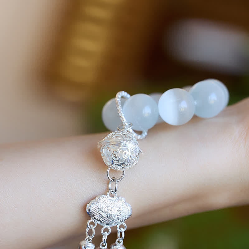 Nimara Ritual White Cat's Eye Bell Ruyi Luck Tactile Meditation Beads Decorations
