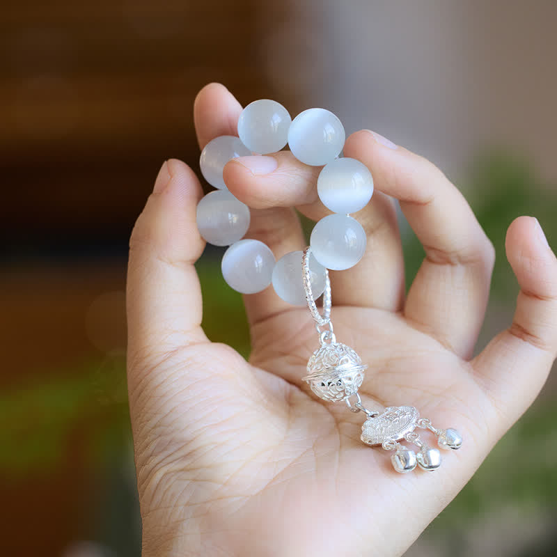 Nimara Ritual White Cat's Eye Bell Ruyi Luck Tactile Meditation Beads Decorations
