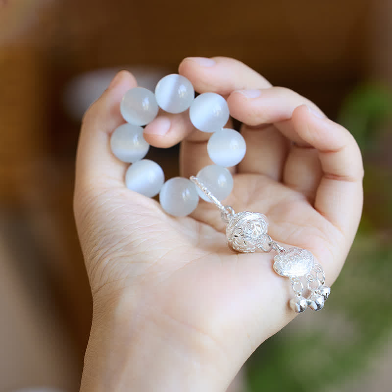 Nimara Ritual White Cat's Eye Bell Ruyi Luck Tactile Meditation Beads Decorations