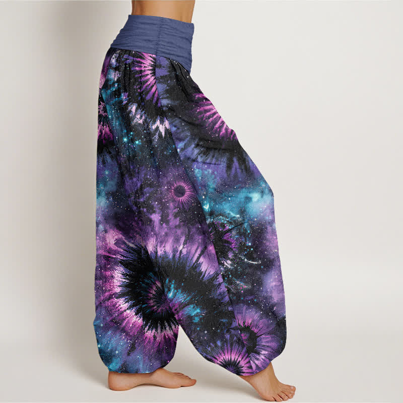 Nimara Ritual Pure Cotton Cosmic Spiral Pattern Women's Elastic Waist Harem Pants
