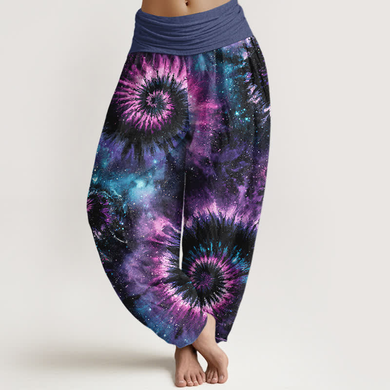 Nimara Ritual Pure Cotton Cosmic Spiral Pattern Women's Elastic Waist Harem Pants